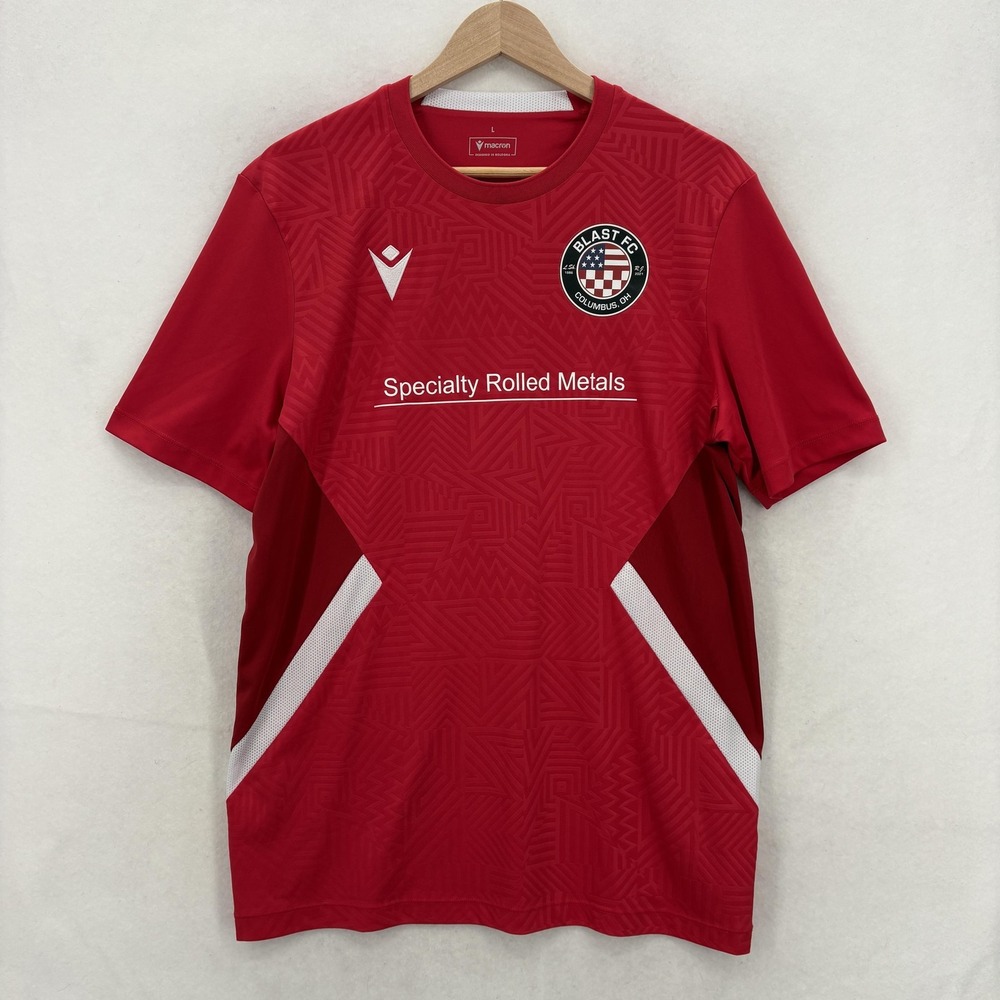 Blast FC Soccer Jersey Mens Large Red Shirt Macron #9 Specialty Sponsor Ohio